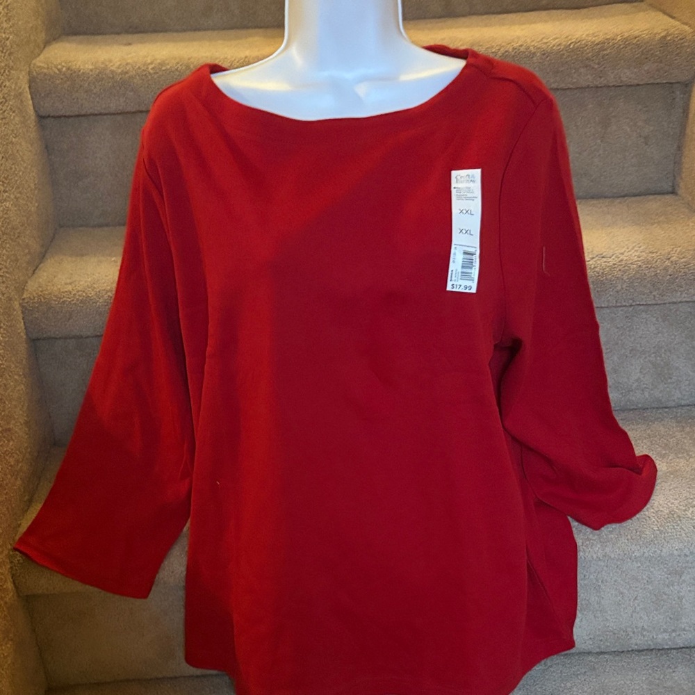 NWT Croft & Barrow Women's Red Classic Boatneck Tee in XXL